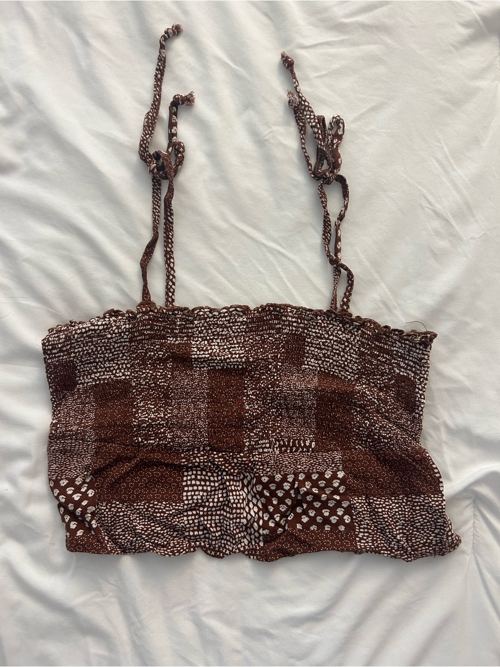 PacSun Brown Patterned Smocked Cami with Tie Straps